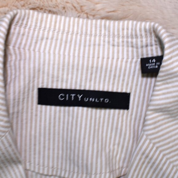 City UNLTD Beige White Pinstripe Cotton Blazer Size 14 Large - Picture 10 of 13